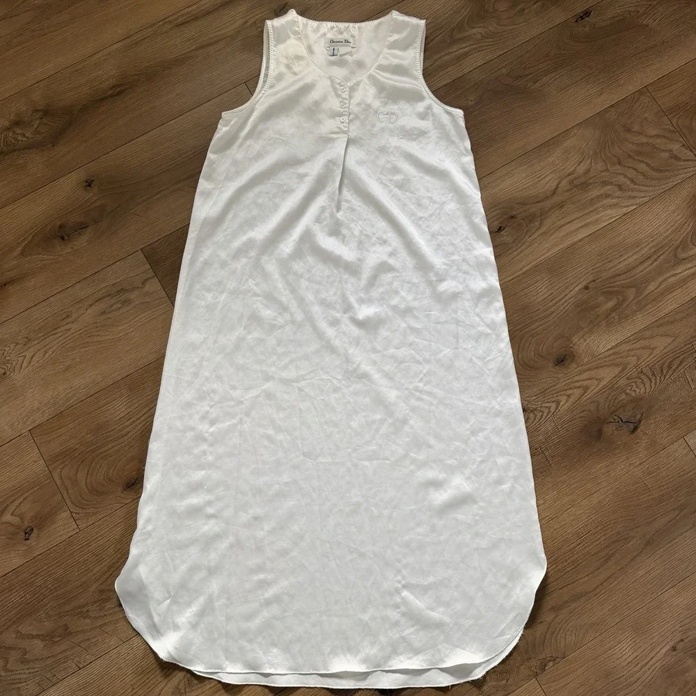 Vintage Christian Dior White Satin Nightgown‎ Saks CD Logo Lingerie